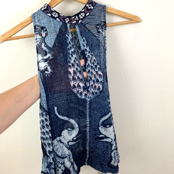 Free People Blue Elephant Gauze Sleeveless Tank top - Picture 5 of 10